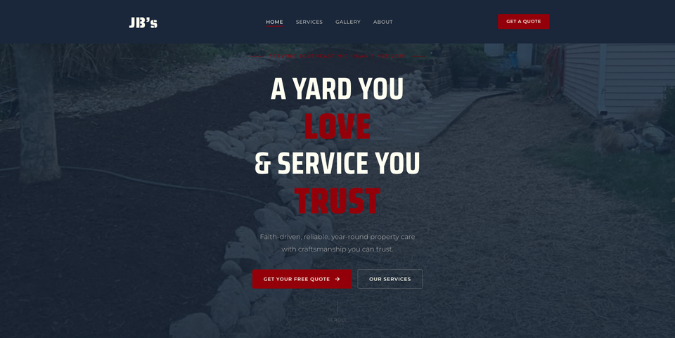 JB Landscaping MI website screenshot